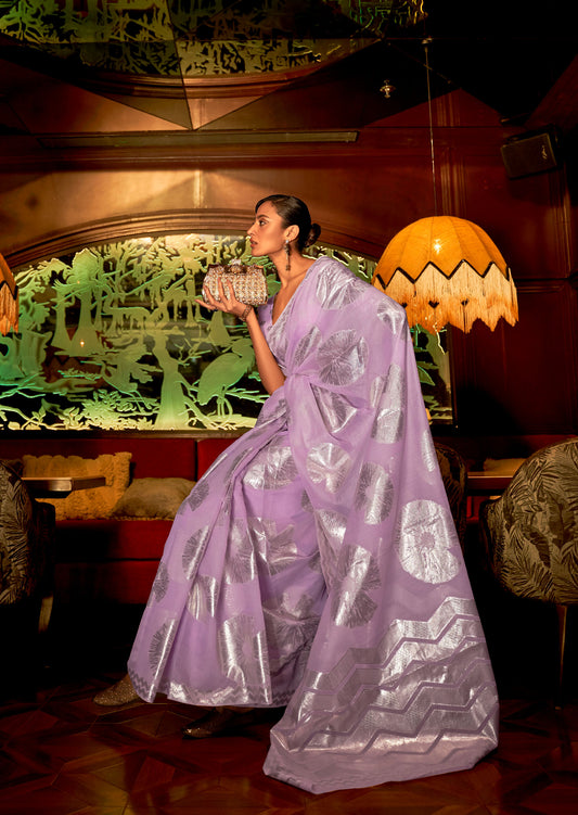 Lavender Krown Silk Modal Zari woven saree