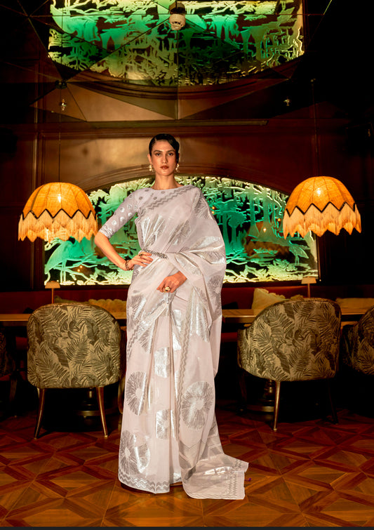 Cream Krown Silk Modal Zari woven saree