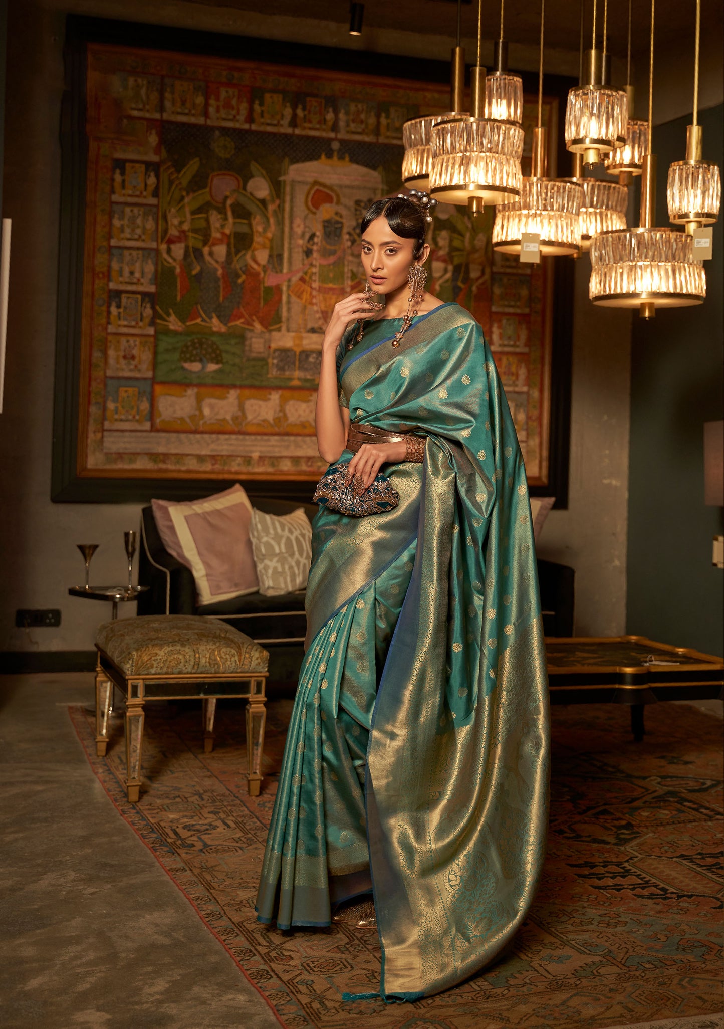 Teal Green Karnaaz Silk Zari Woven Saree