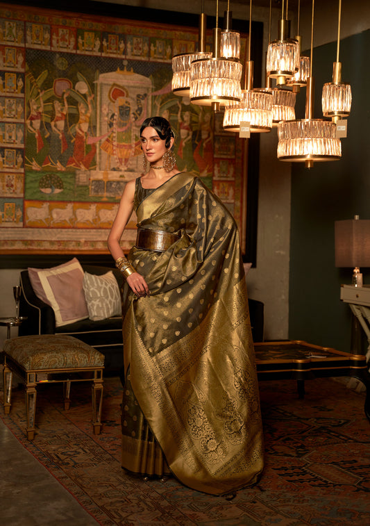 Olive Green Karnaaz Silk Zari Woven Saree