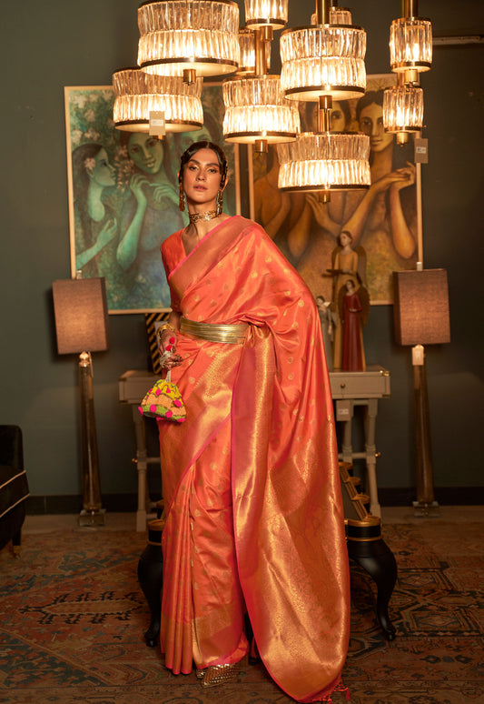 Orange Karnaaz Silk Zari Woven Saree