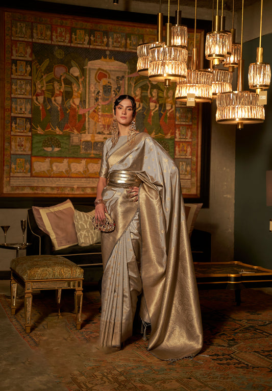 Silver Karnaaz Silk Zari Woven Saree