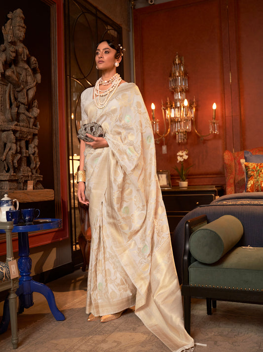 Cream Kairos Silk Handloom Saree