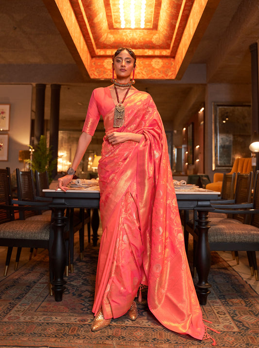 Orange Kairos Silk Handloom Saree