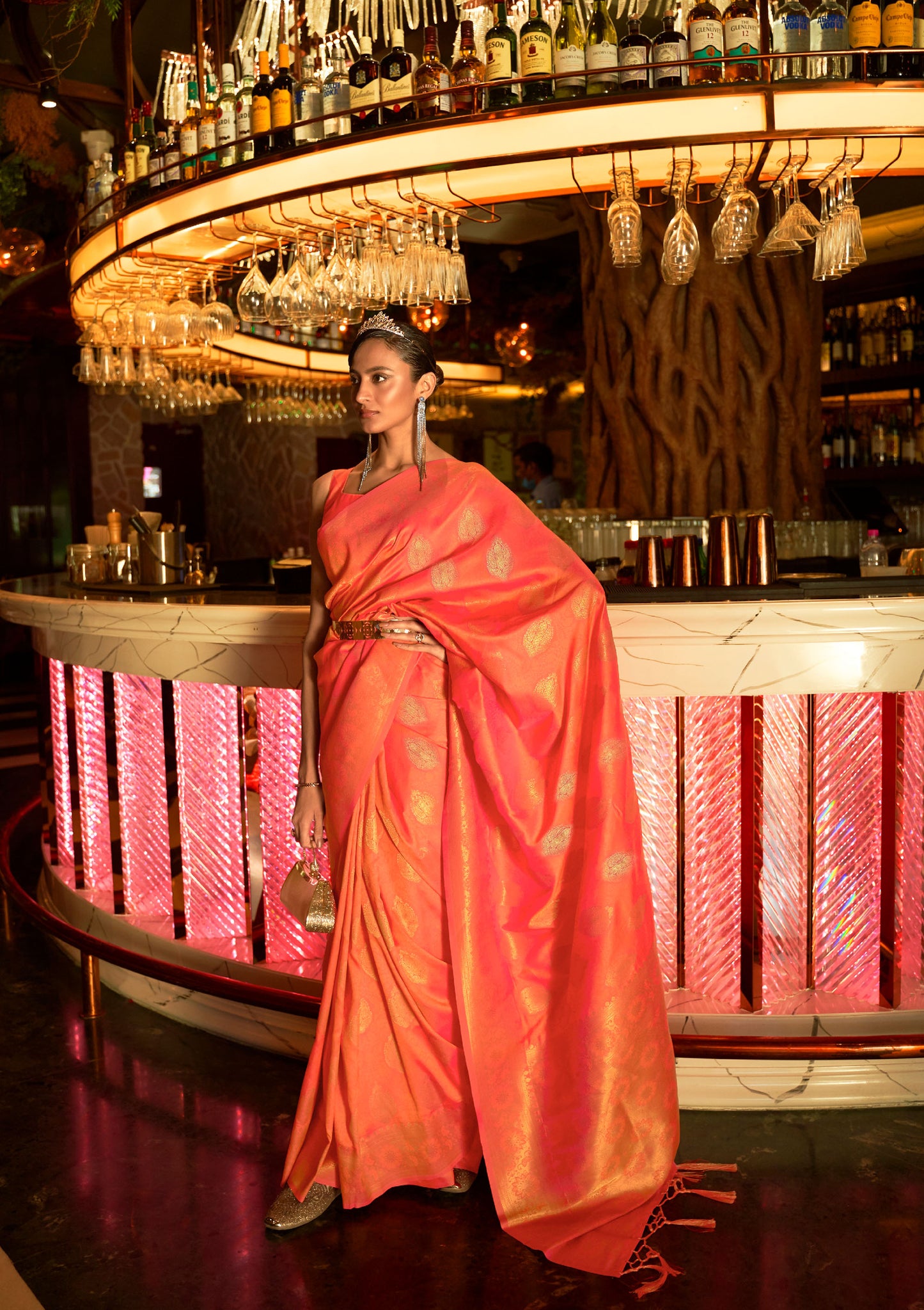 Orange Kihaarika Silk Handloom Sare