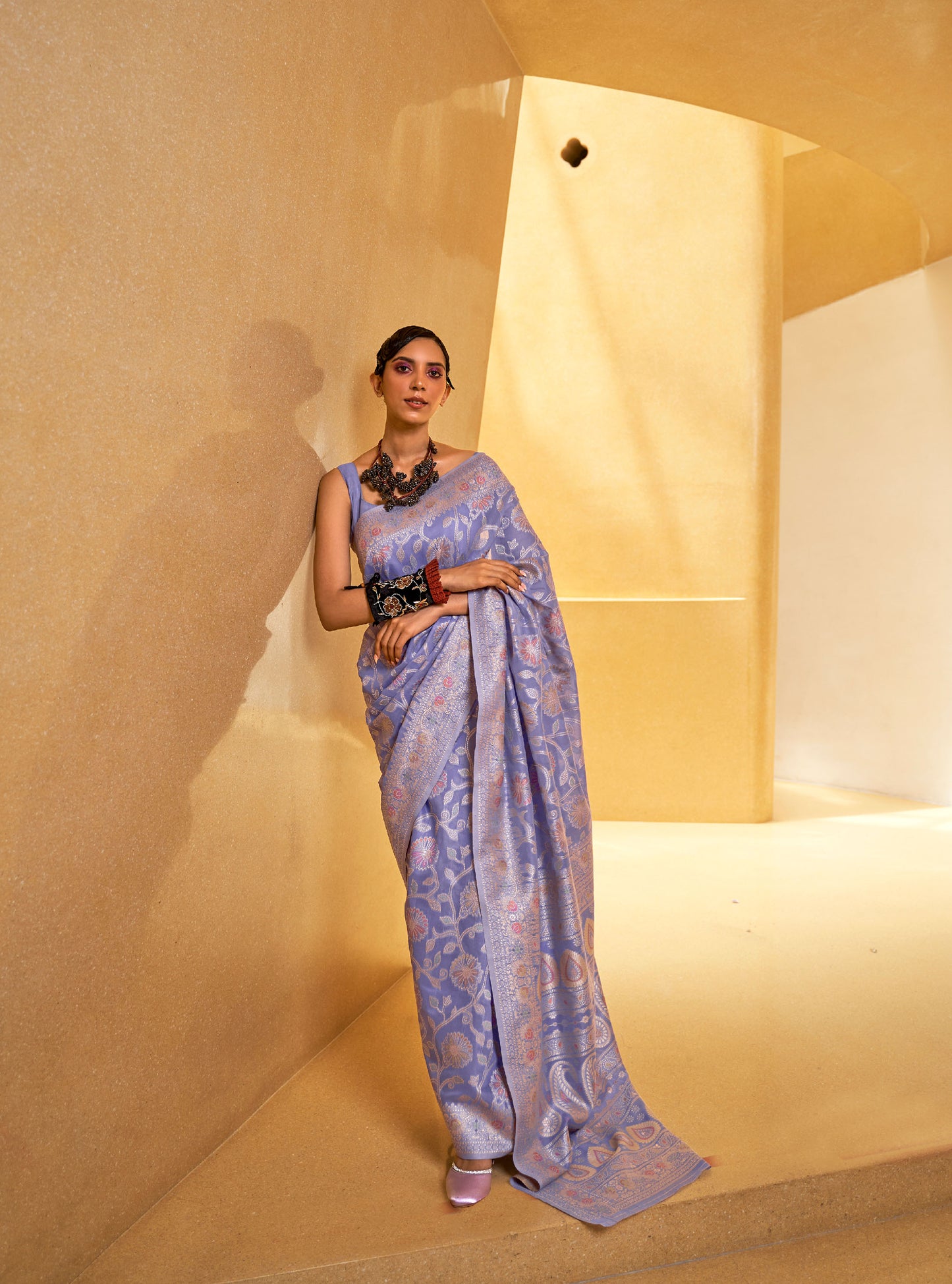 Violet Kitasha Lucknowi Chikankari Saree