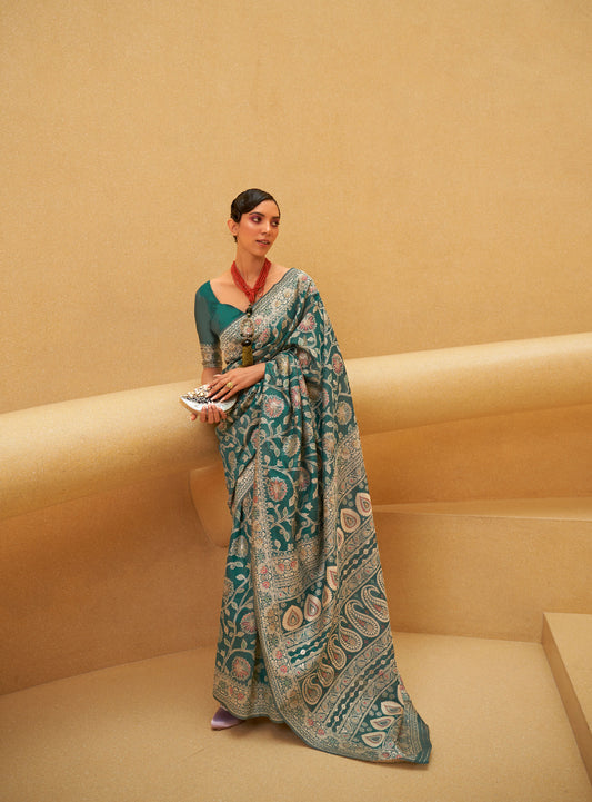 Green Kitasha Lucknowi Chikankari Saree