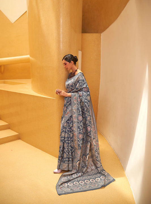 Grey Kitasha Lucknowi Chikankari Saree