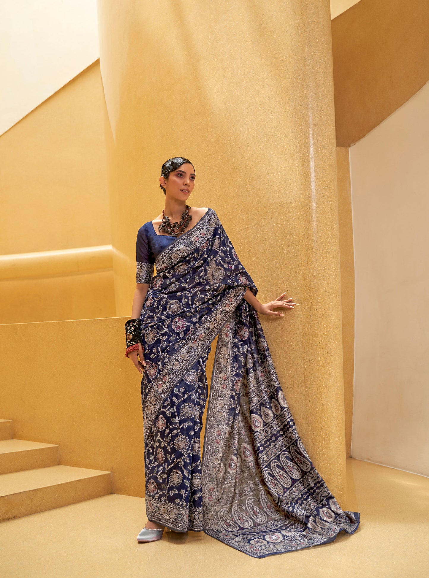 Navy Blue Kitasha Lucknowi Chikankari Saree