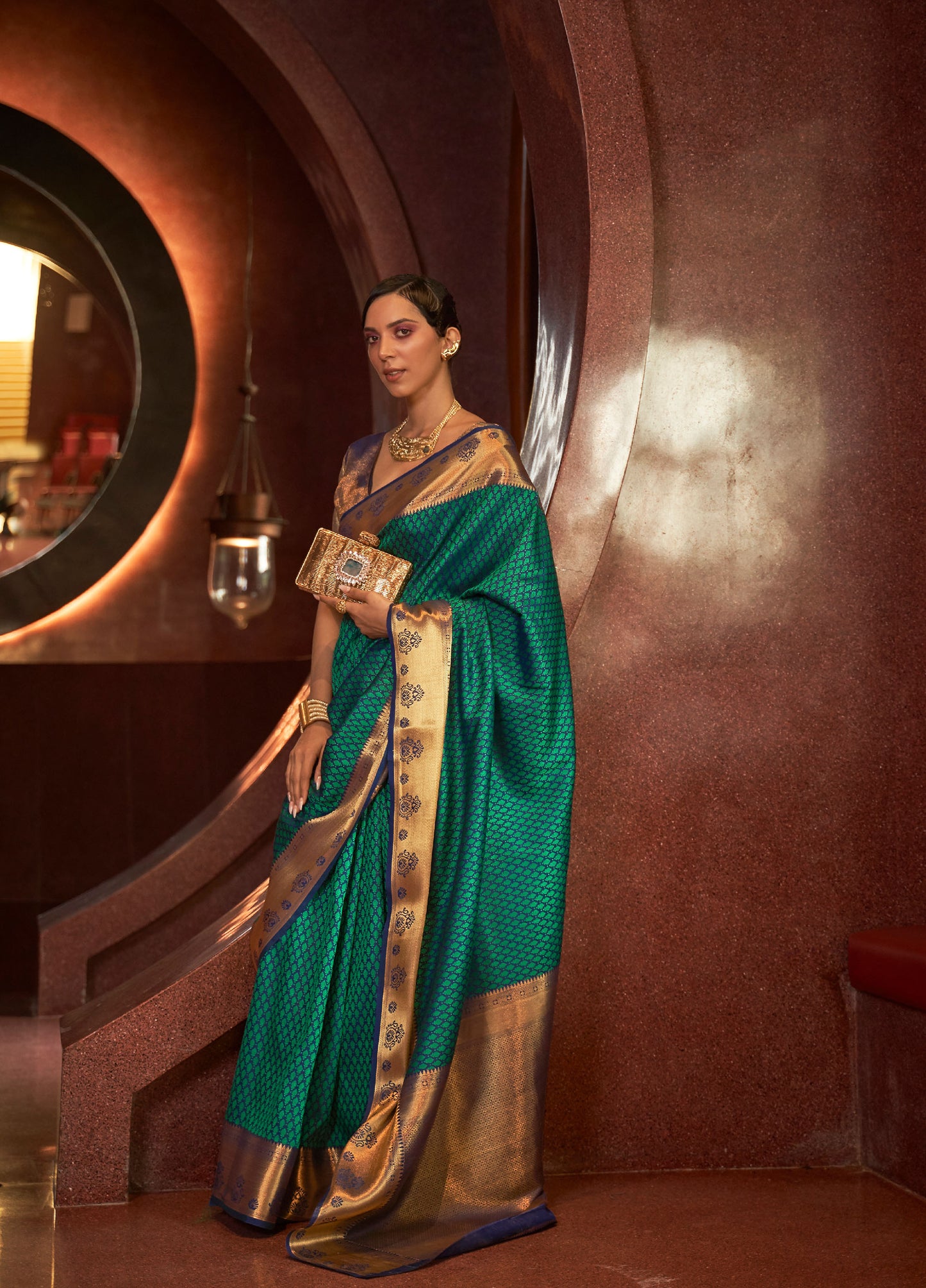 Green and Gold Border Kurveen Silk Self Contrast Handloom Saree