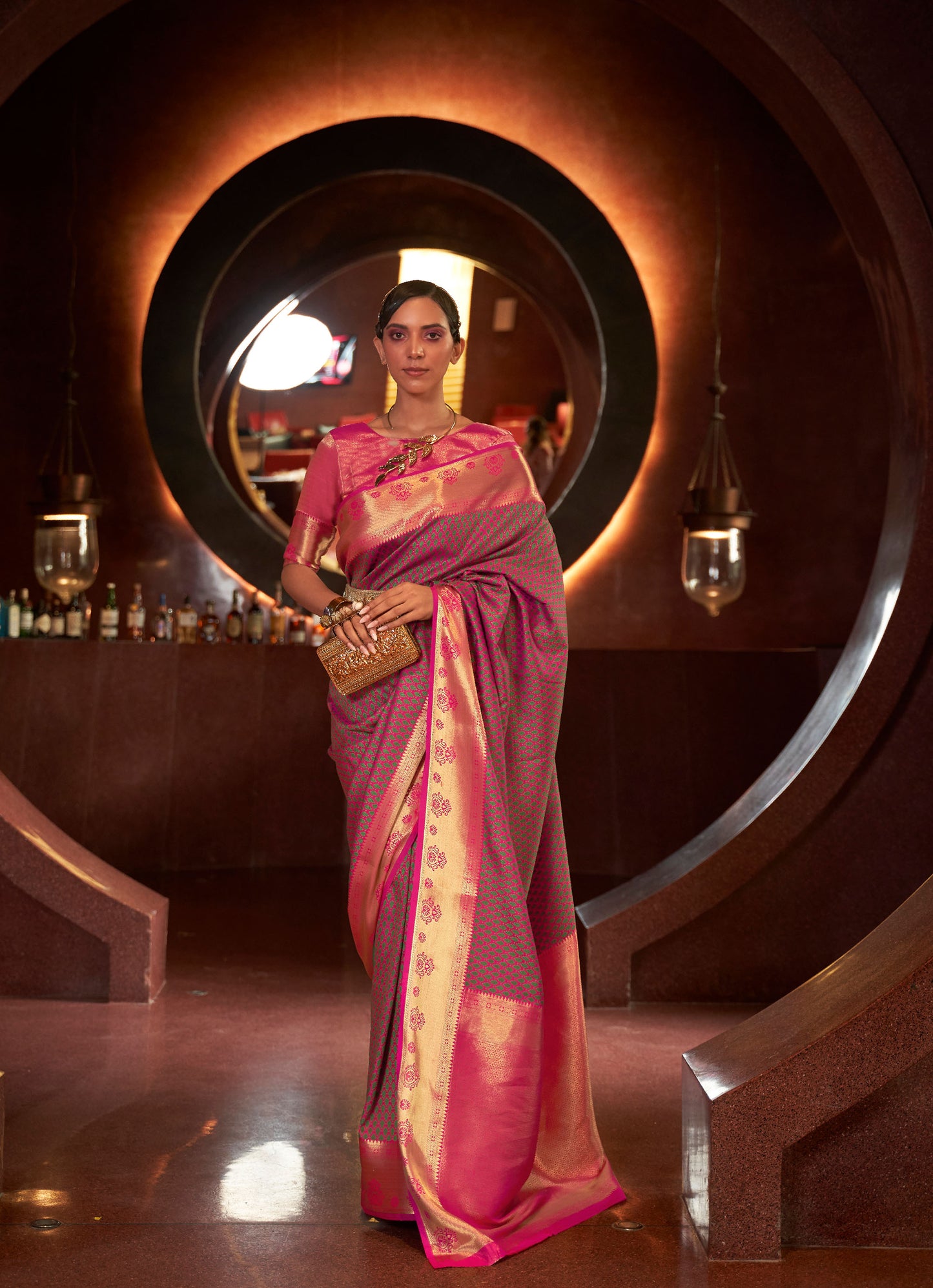 Pink Purple Kurveen Silk Self Contrast Handloom Saree