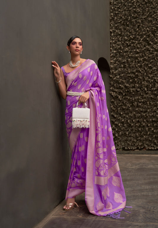 Violet Kosmos Silk Nylon Chinnon Two tone saree