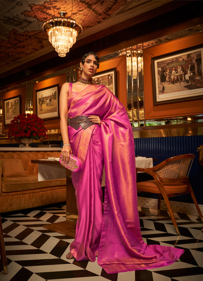 Purple Kumbal Silk Nylon Satin Zari woven saree