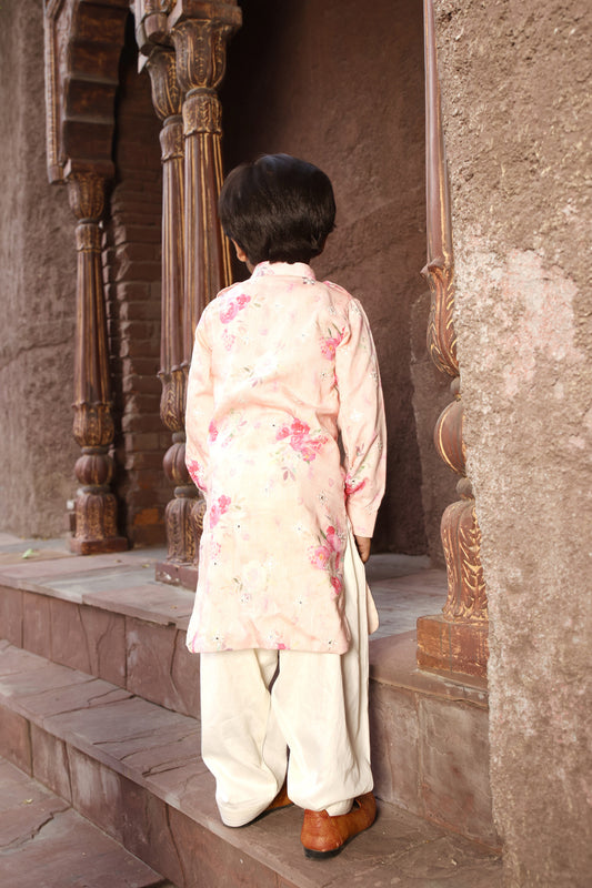 Peach Printed Kurta with Salwar