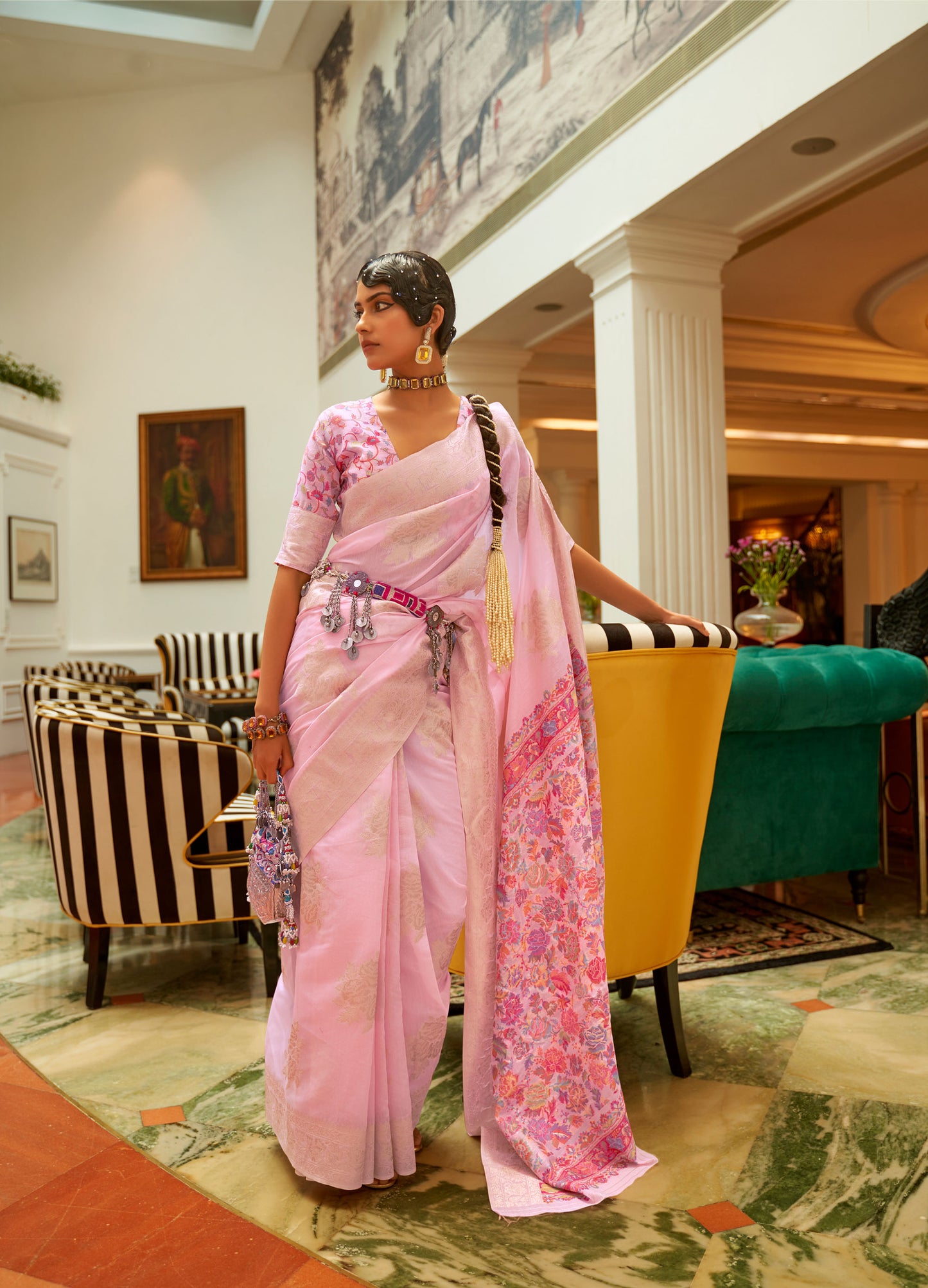 Light Pink Keerat Silk Modal Kashmiri Saree