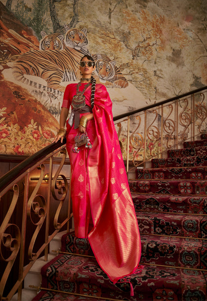 Red Kurina Silk Nylon Chinnon Saree