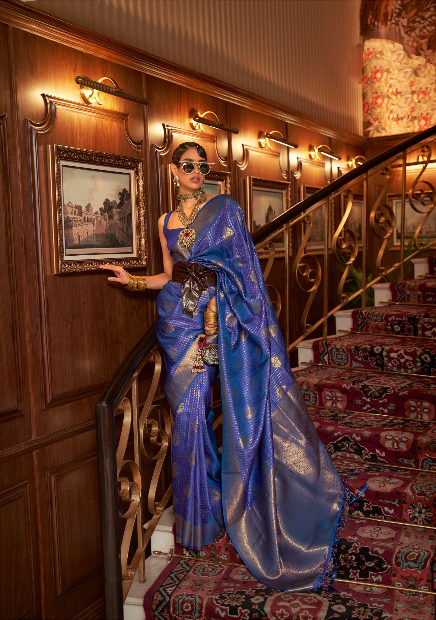 Navy Blue Kurina Silk Nylon Chinnon Saree