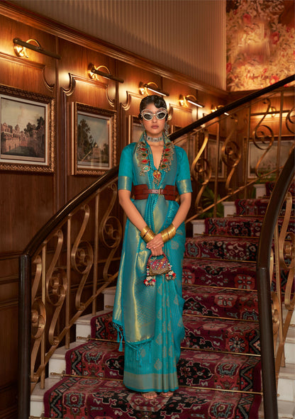 Teal Green Kurina Silk Nylon Chinnon Saree