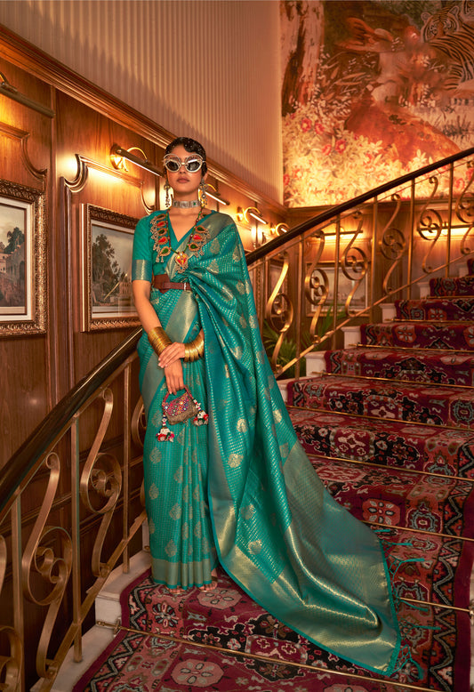 Green Kurina Silk Nylon Chinnon Saree