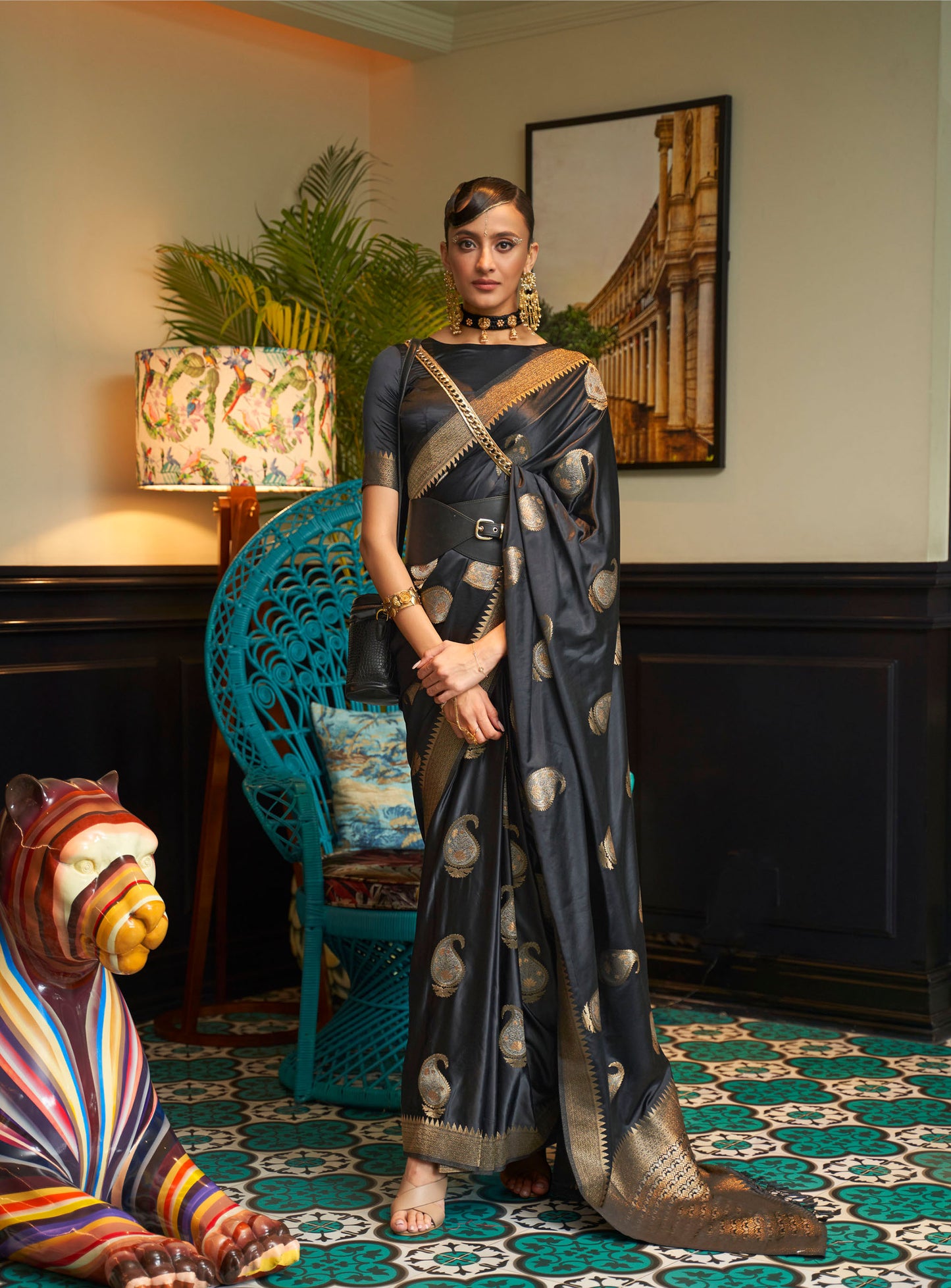 Black Kushaq Silk Nylon Pure Satin Saree