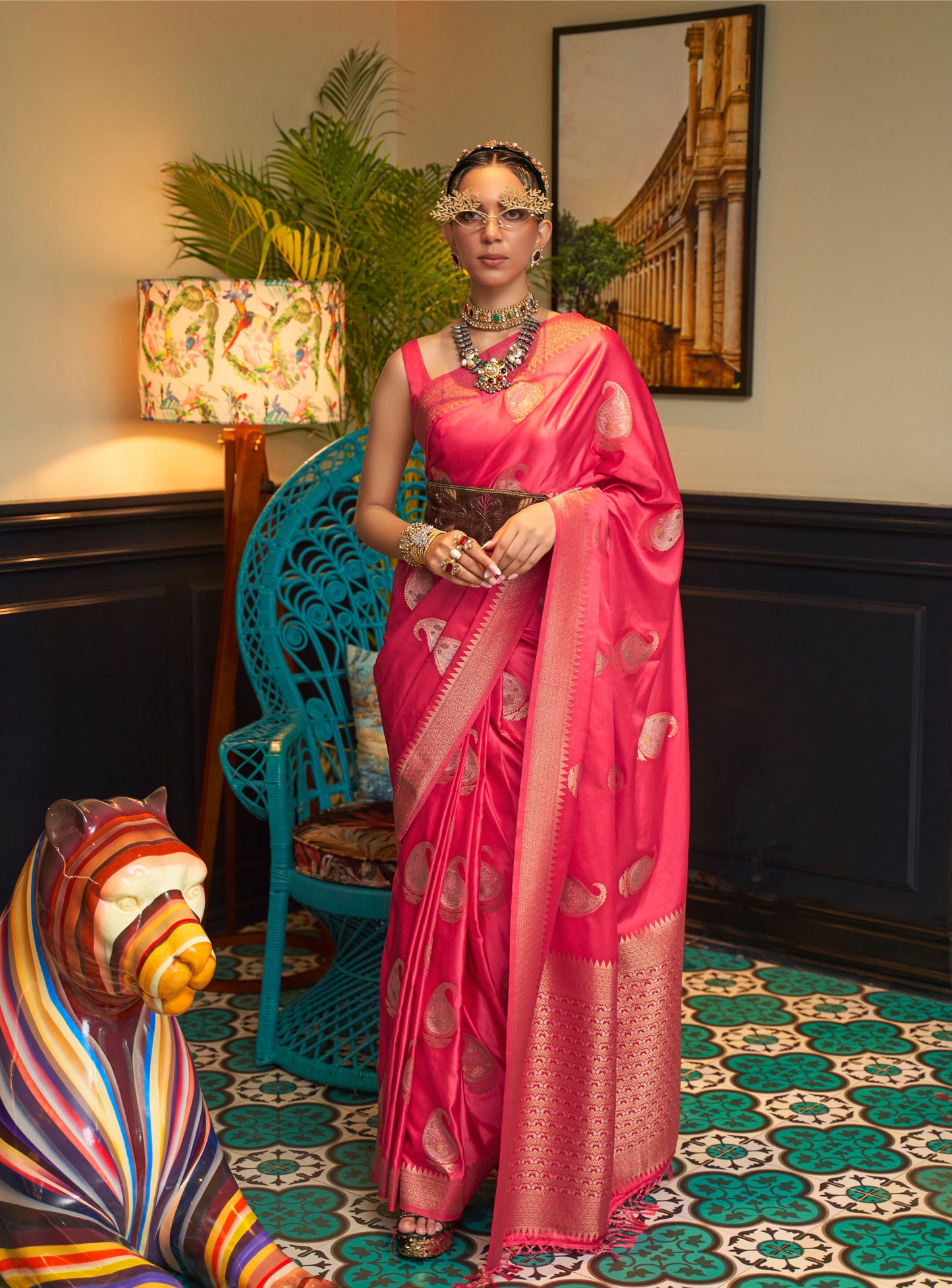 Pink Kushaq Silk Nylon Pure Satin Saree