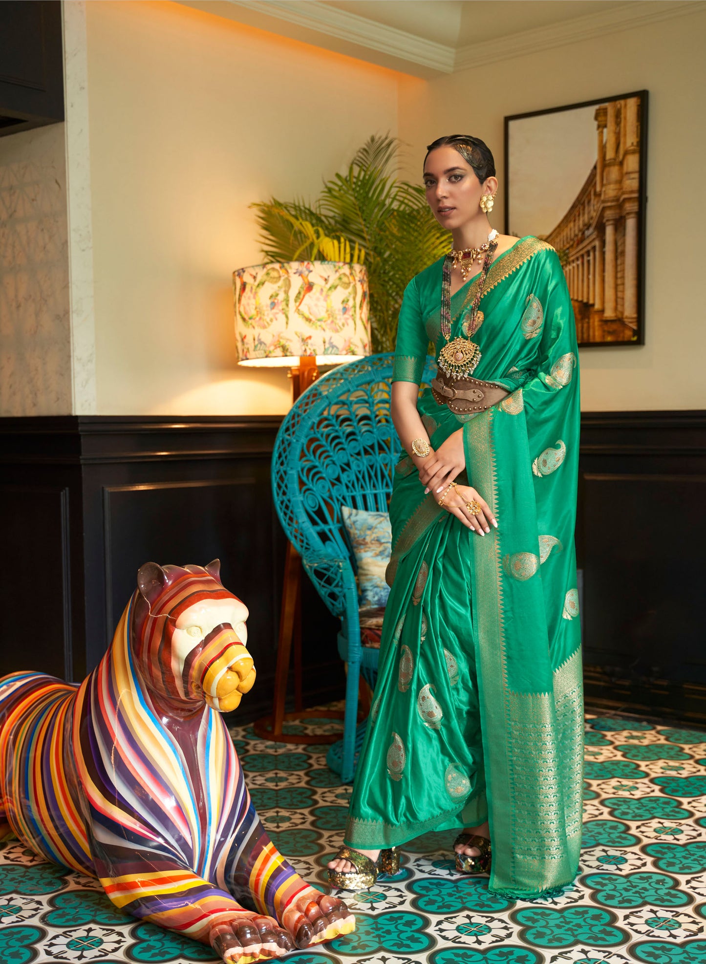 Green Kushaq Silk Nylon Pure Satin Saree