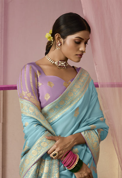Sky Blue Dola Viscose Silk Premika Saree