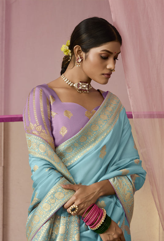 Sky Blue Dola Viscose Silk Premika Saree