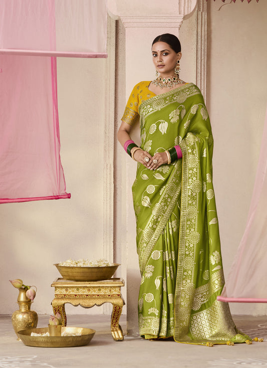 Chartreuse Green Dola Viscose Silk Premika Saree