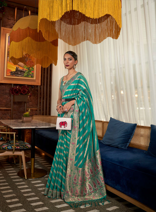 Green Kahana Organza Meenakari Saree