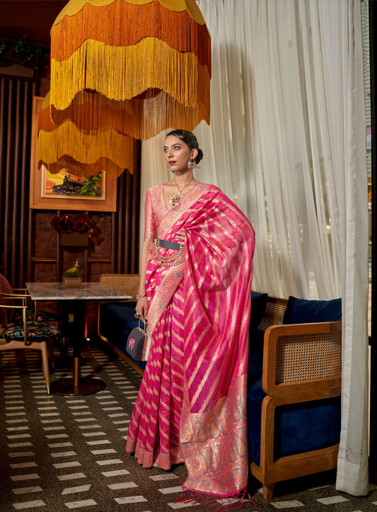 Pink Kahana Organza Meenakari Saree