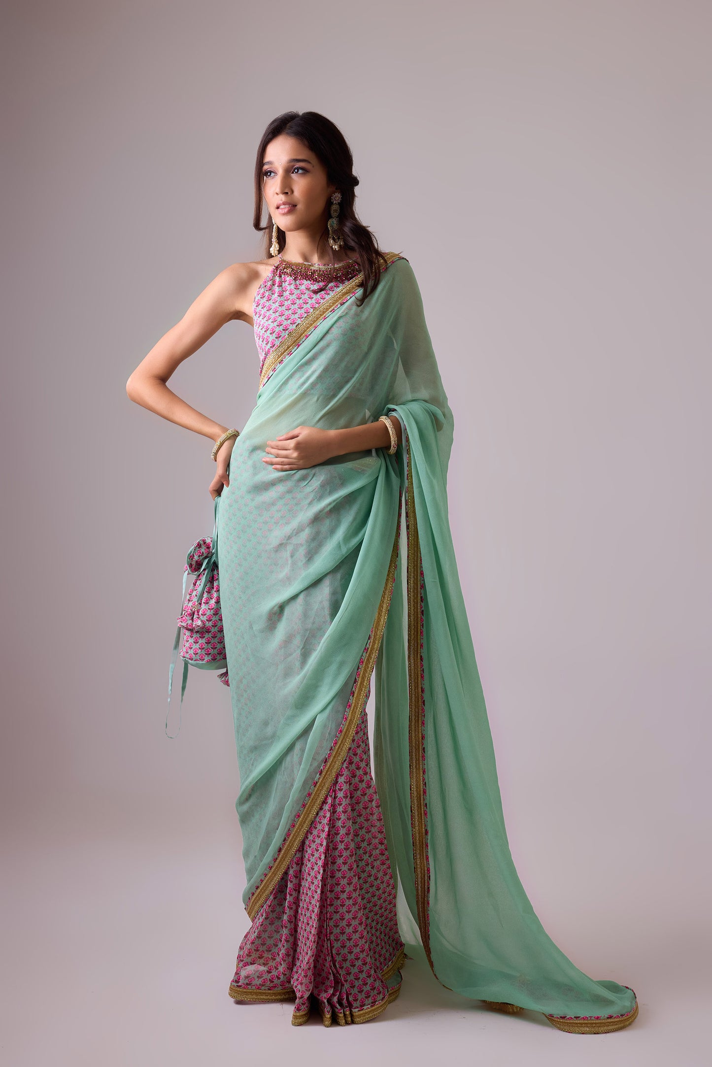 Pista Georgette saree with crepe blouse