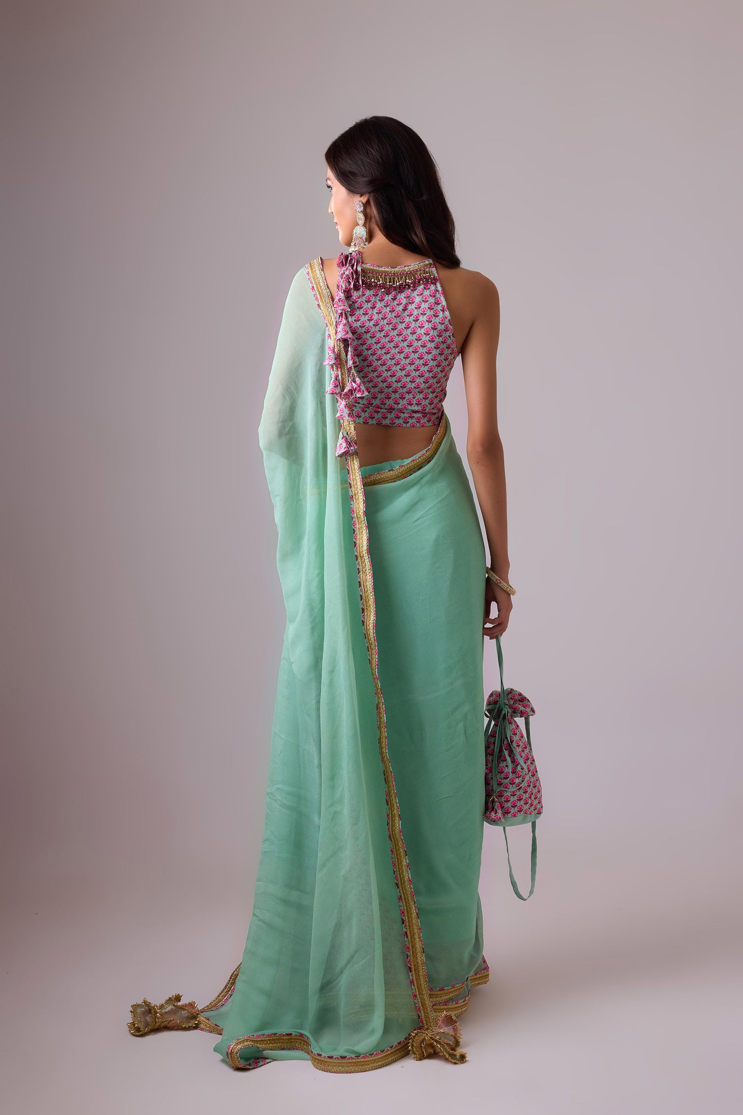 Pista Georgette saree with crepe blouse