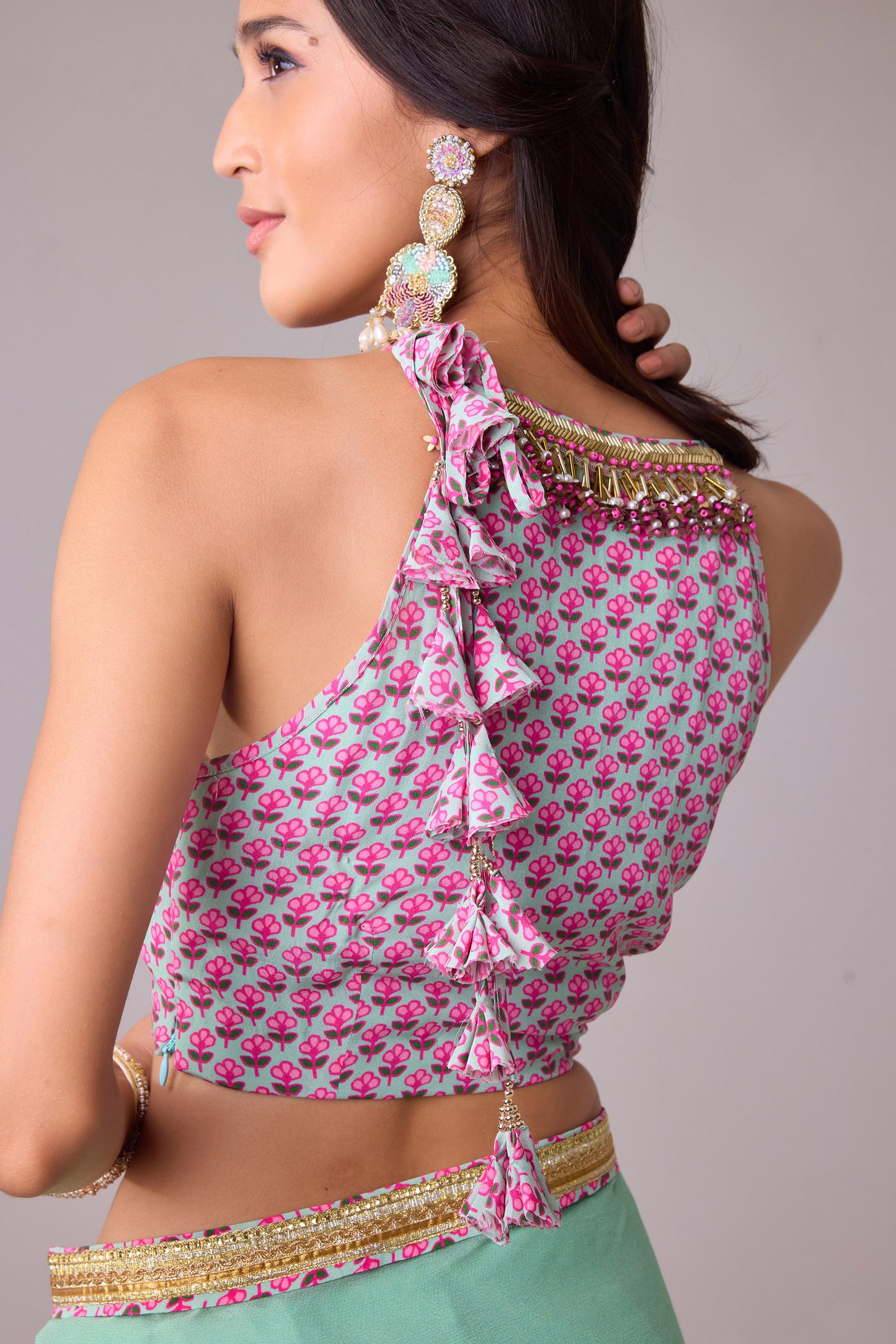 Pista Georgette saree with crepe blouse