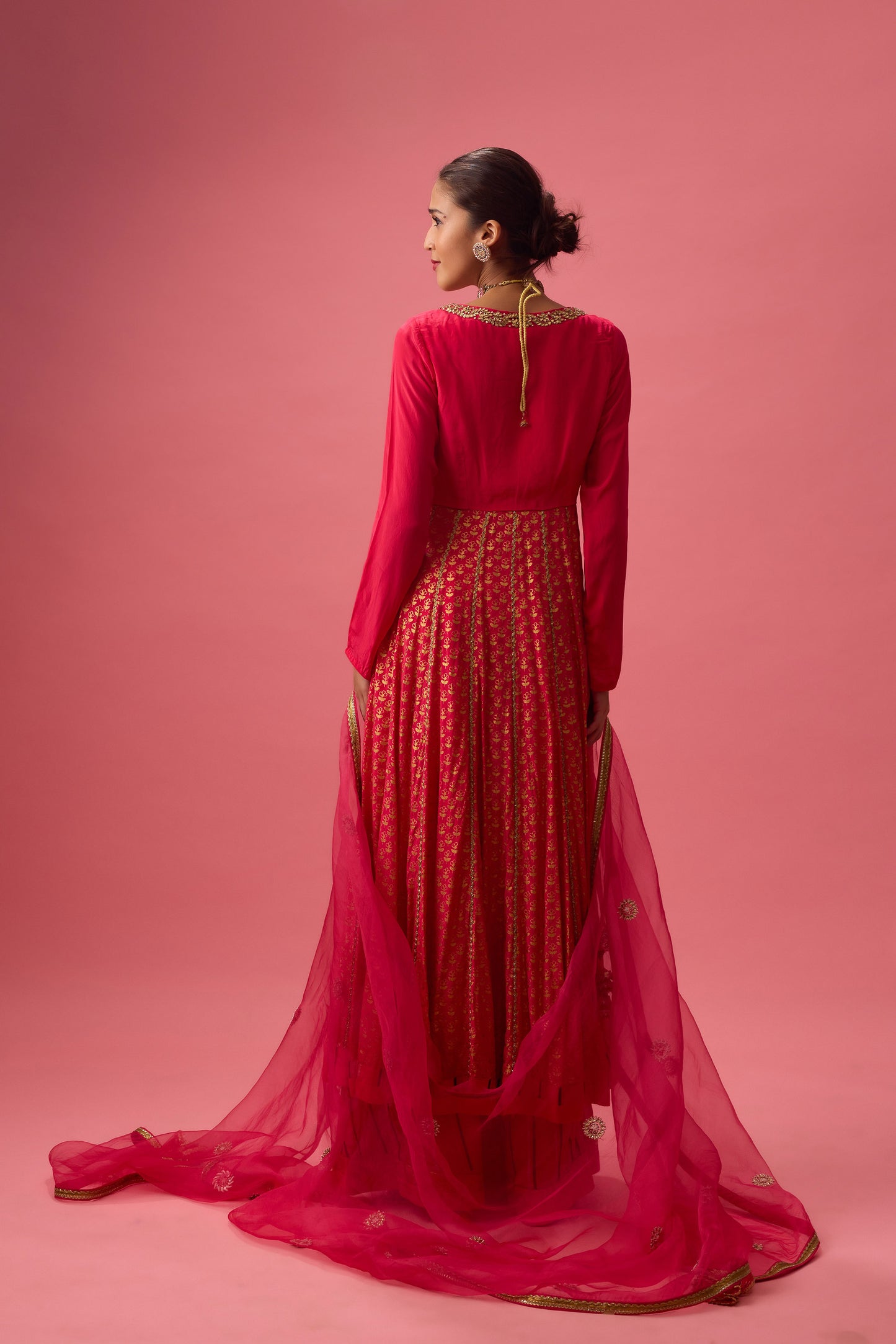 Rani pink kalidar kurta with flared pant and dupatta