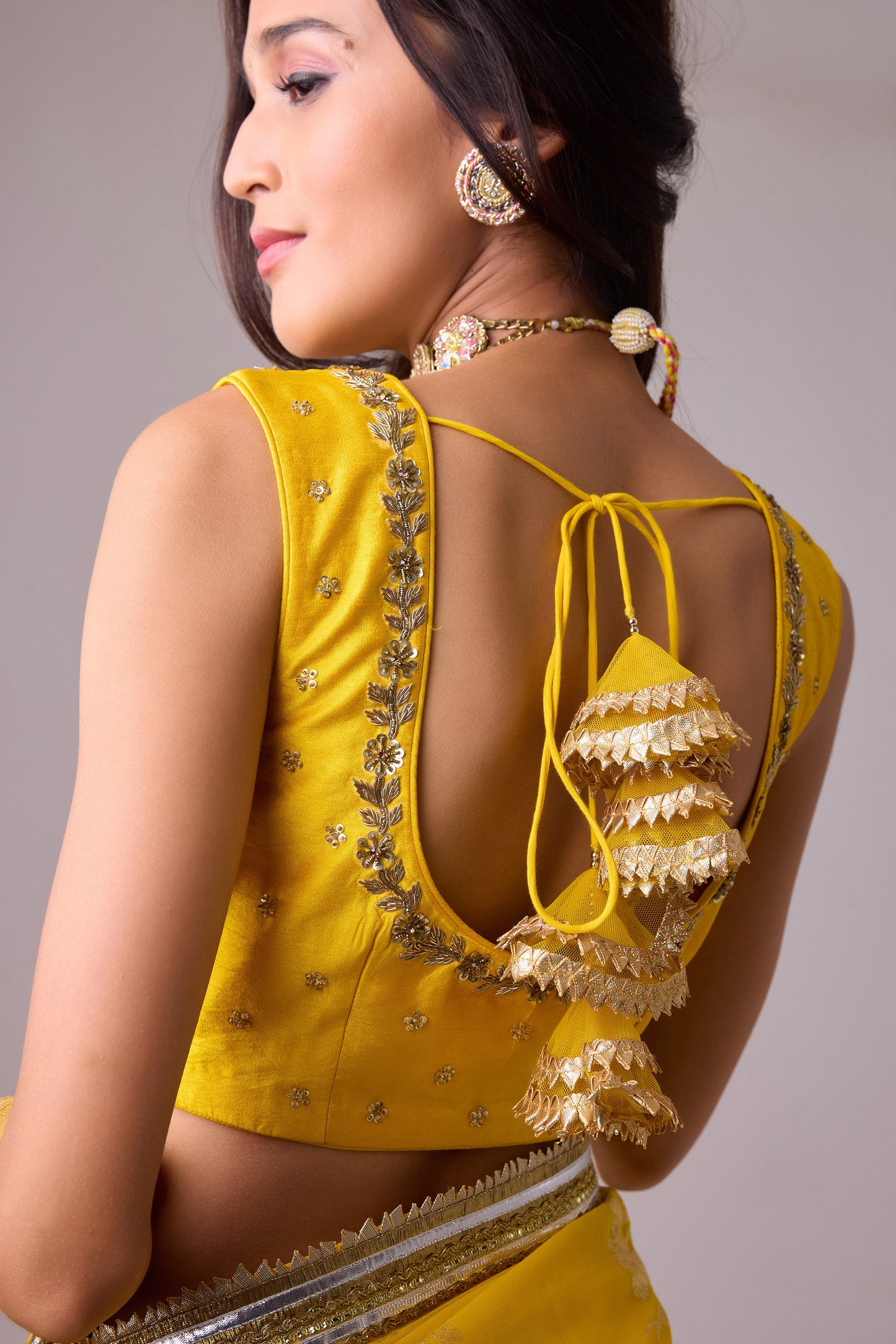 Georgette badal sitara gold foil printed saree with gota blouse