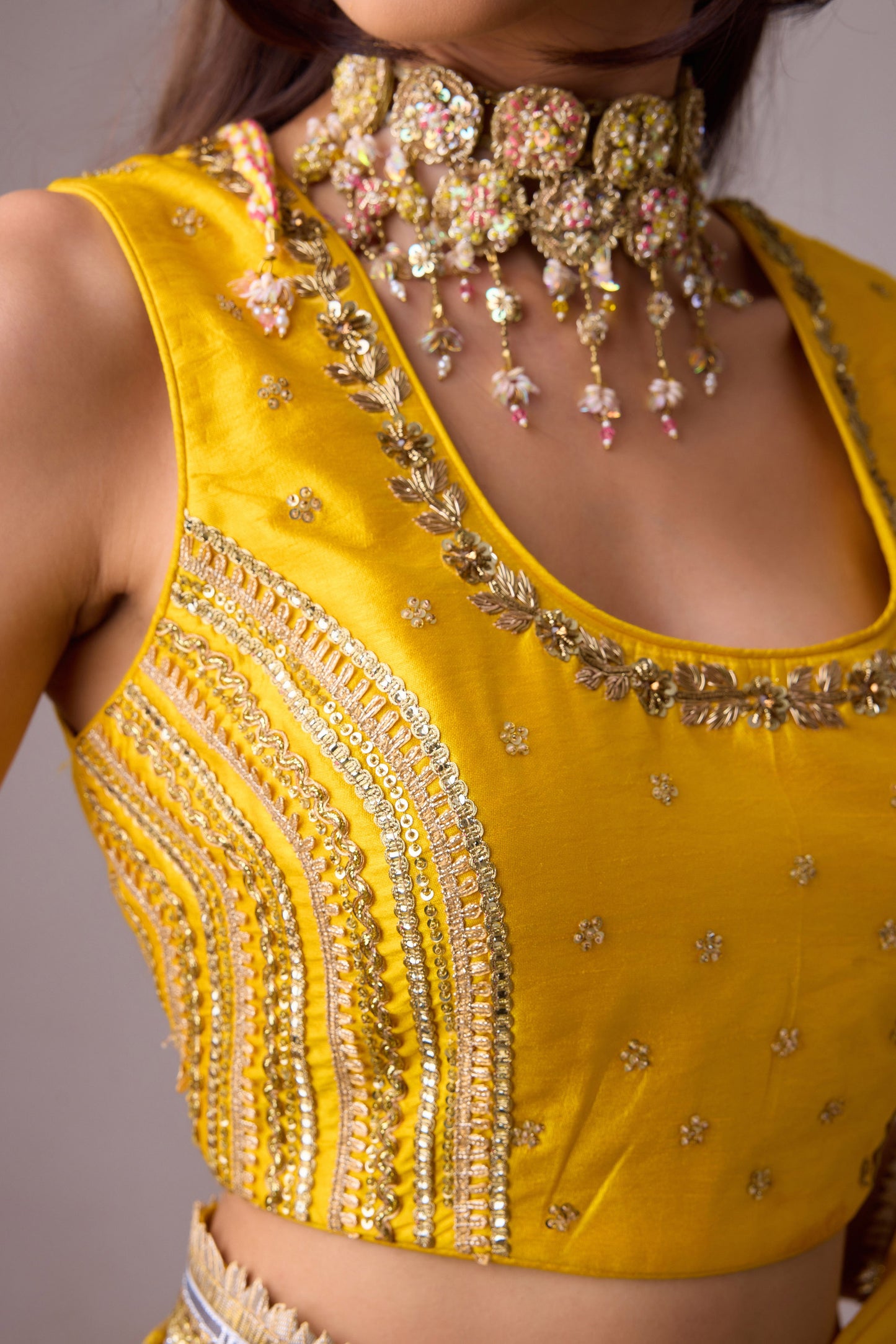 Georgette badal sitara gold foil printed saree with gota blouse