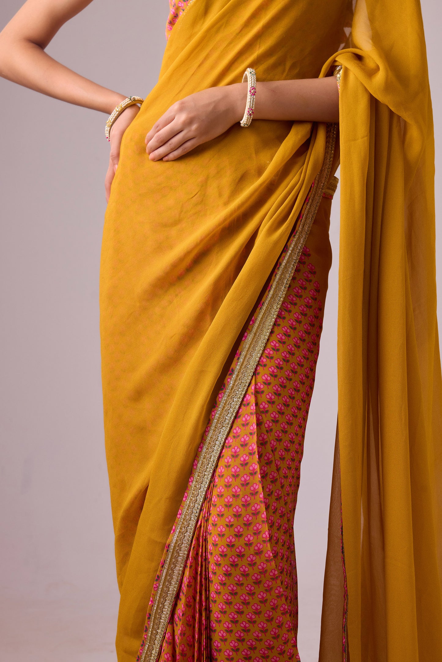 Pink Georgette saree with crepe blouse