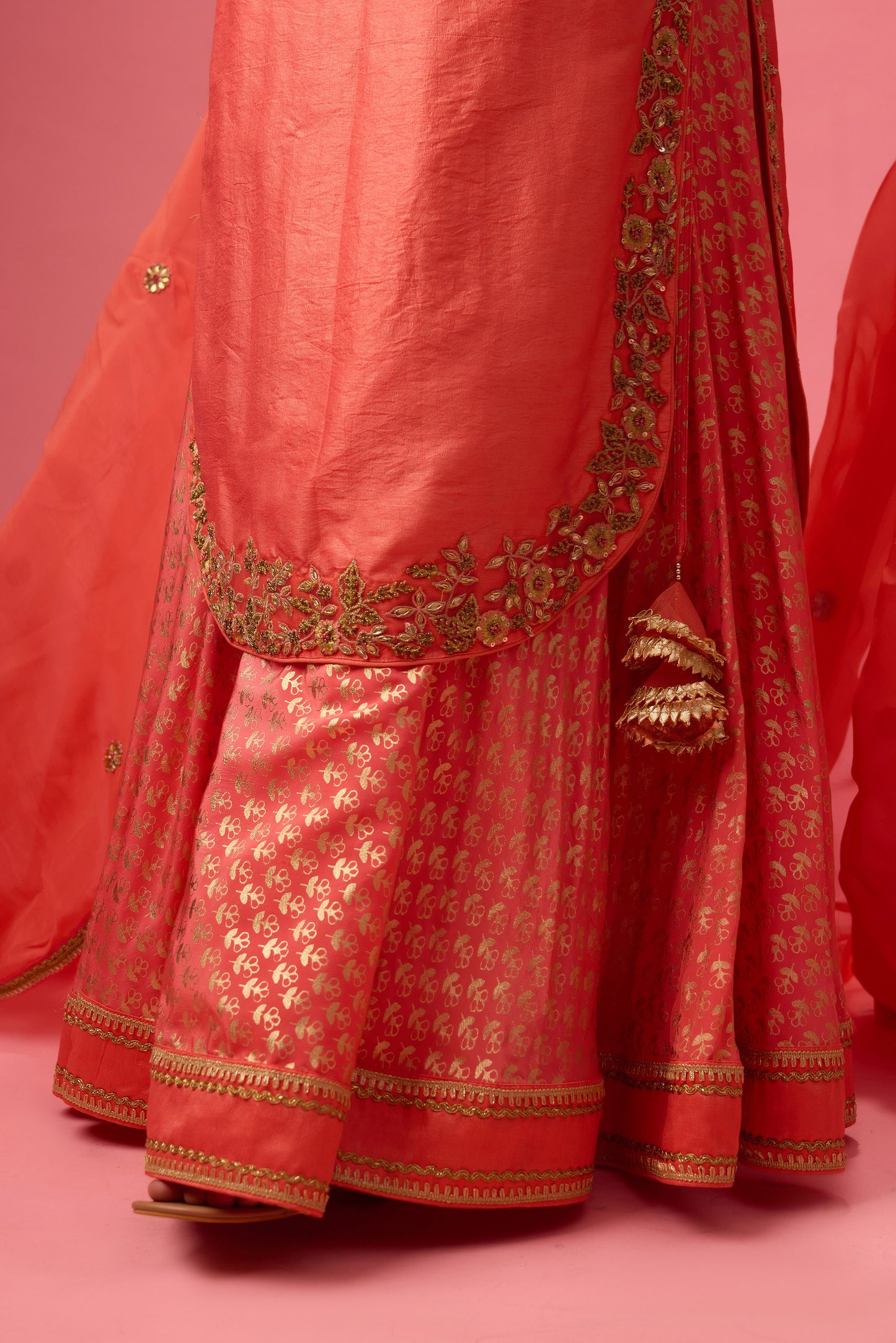 Rose Salmon Apple cut kurta with double layer organza paired with dupatta