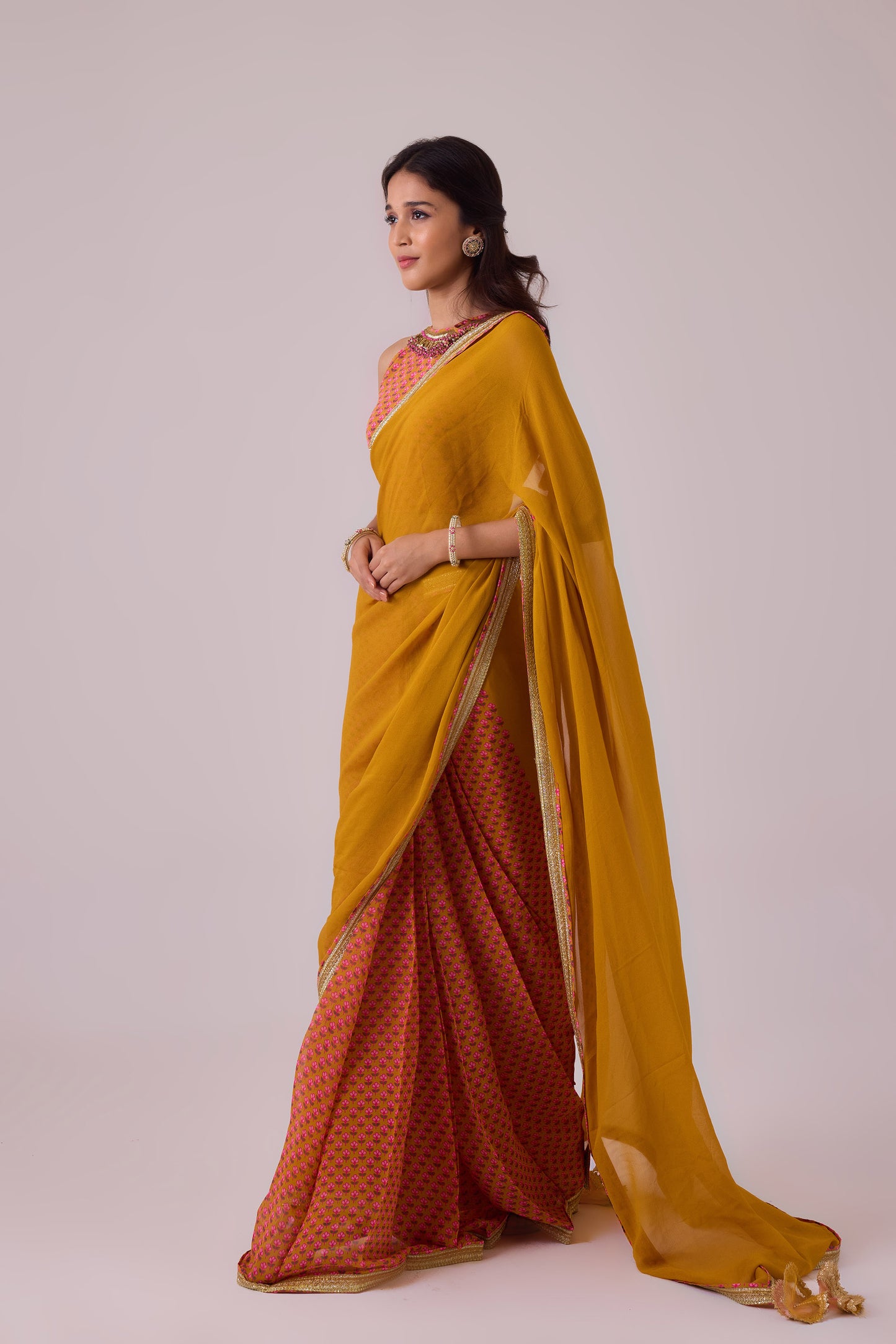 Pink Georgette saree with crepe blouse