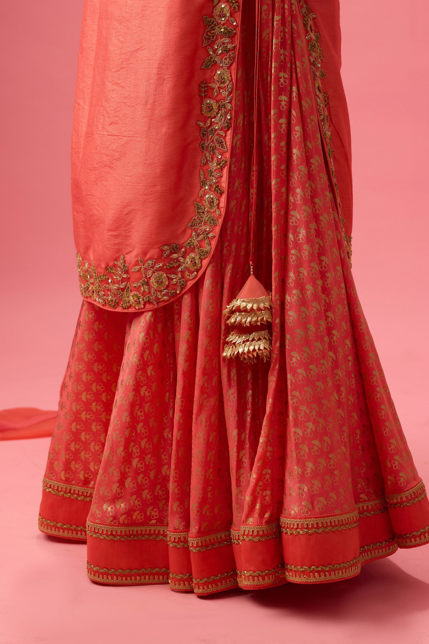 Rose Salmon Apple cut kurta with double layer organza paired with dupatta