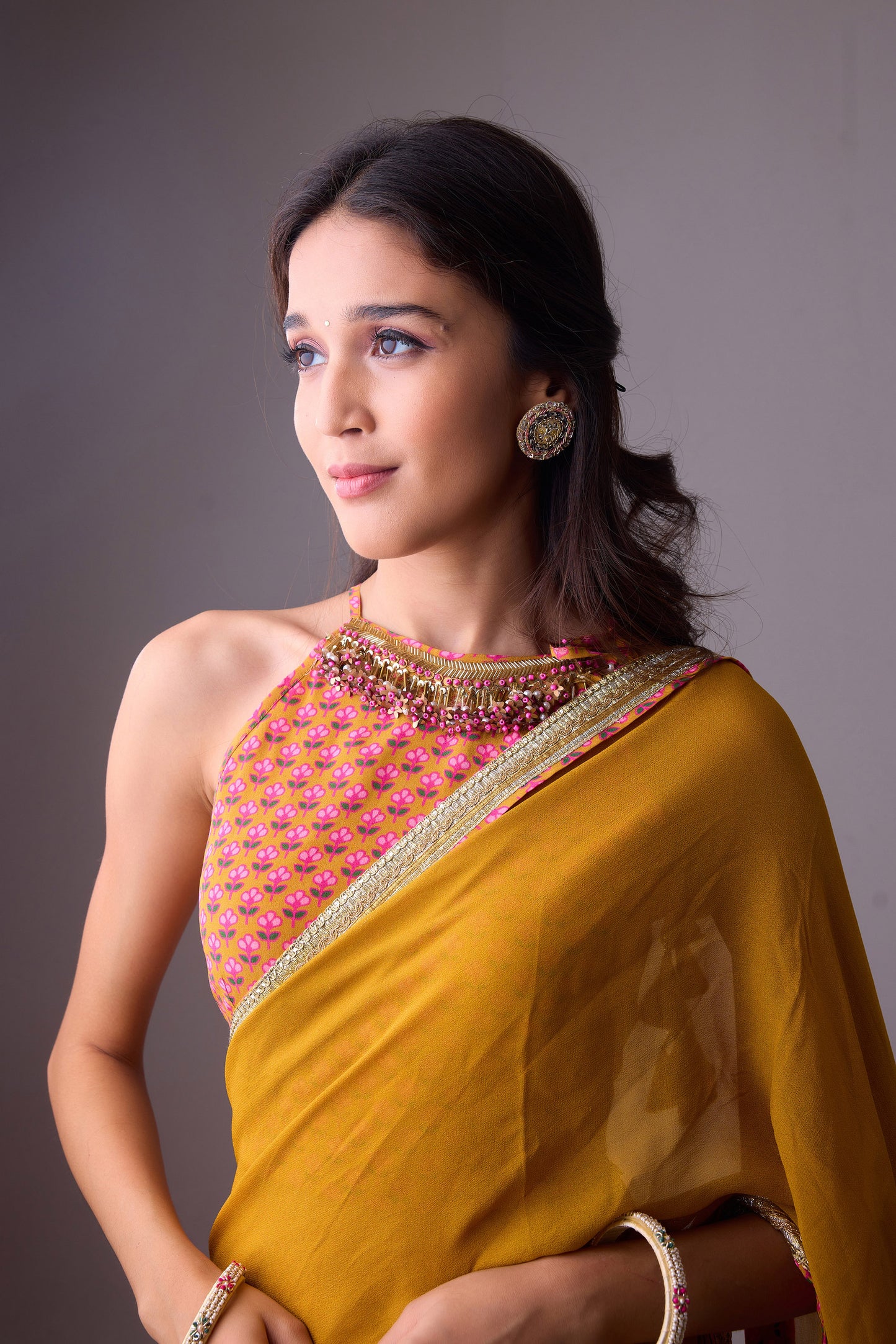 Pink Georgette saree with crepe blouse