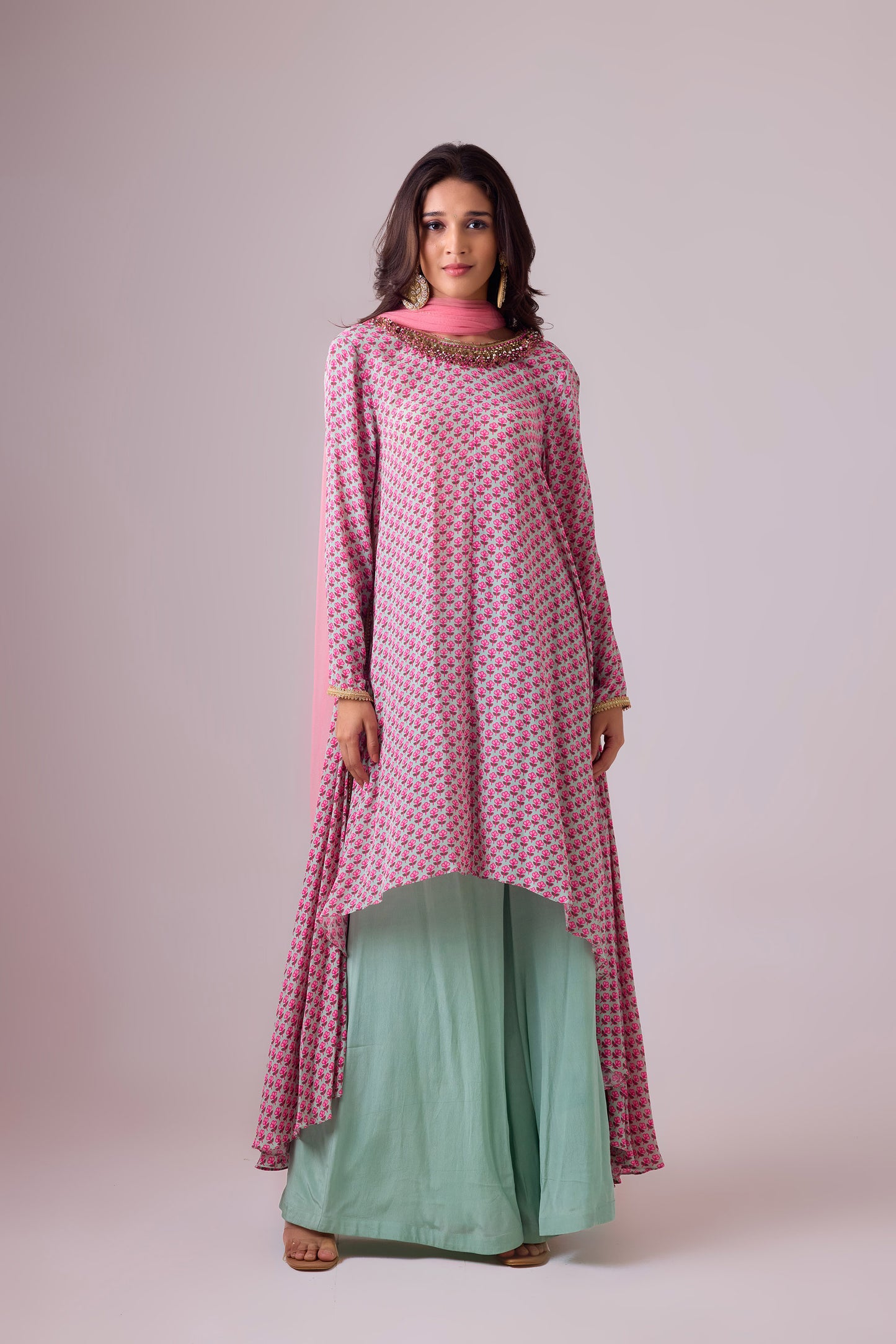 Pista Godet tunic with neck detailing with palazzo pant