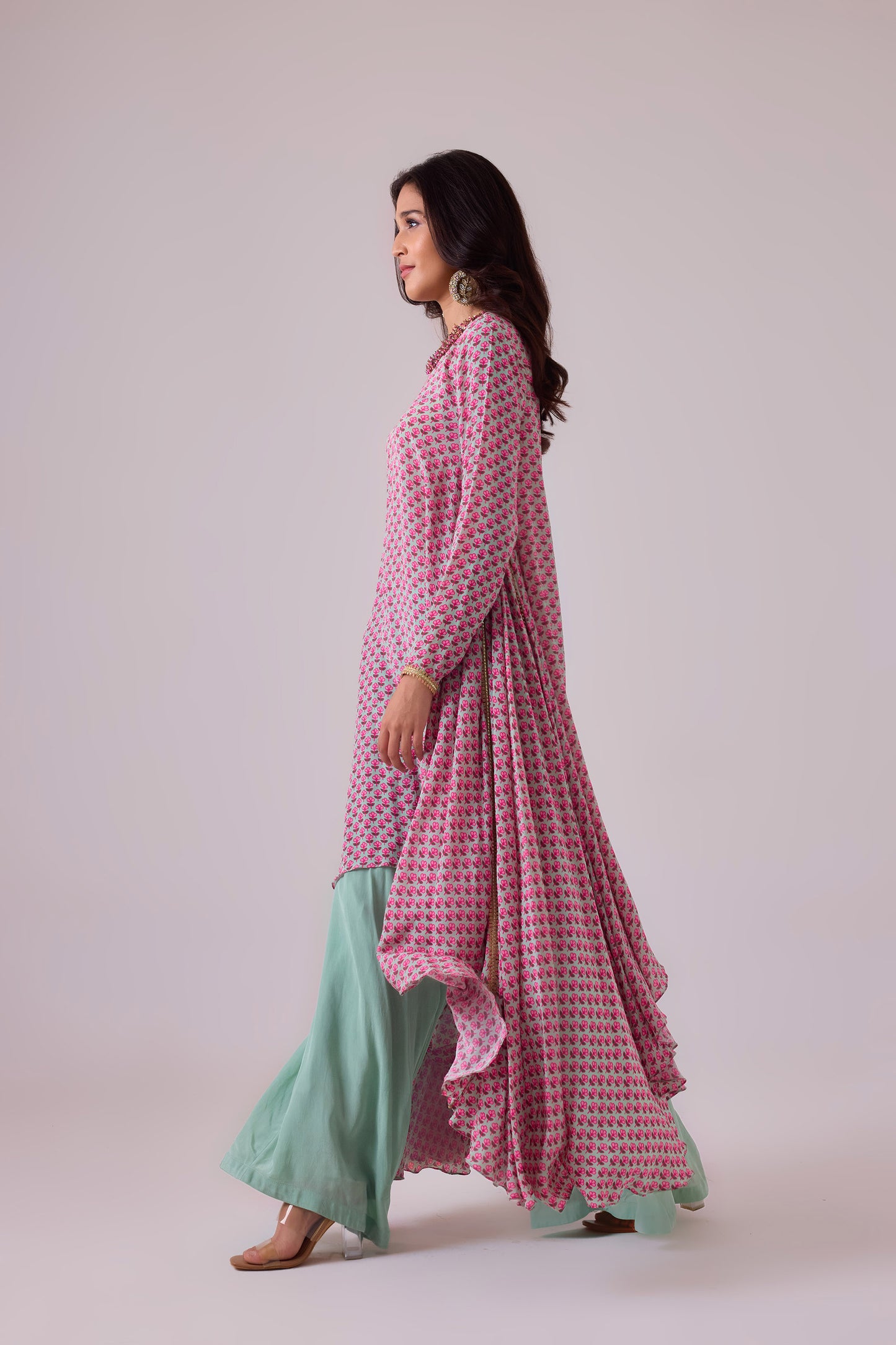 Pista Godet tunic with neck detailing with palazzo pant