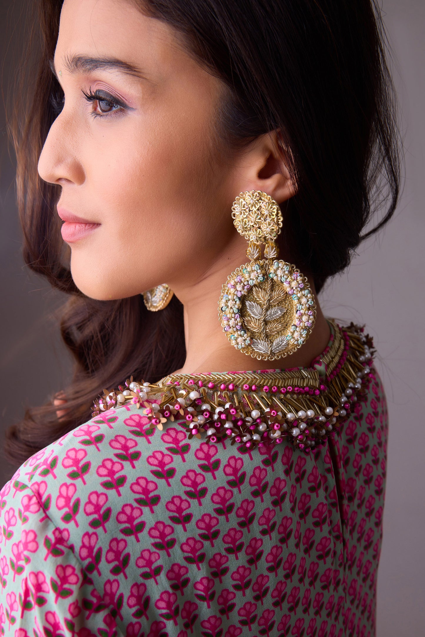 Pista Godet tunic with neck detailing with palazzo pant