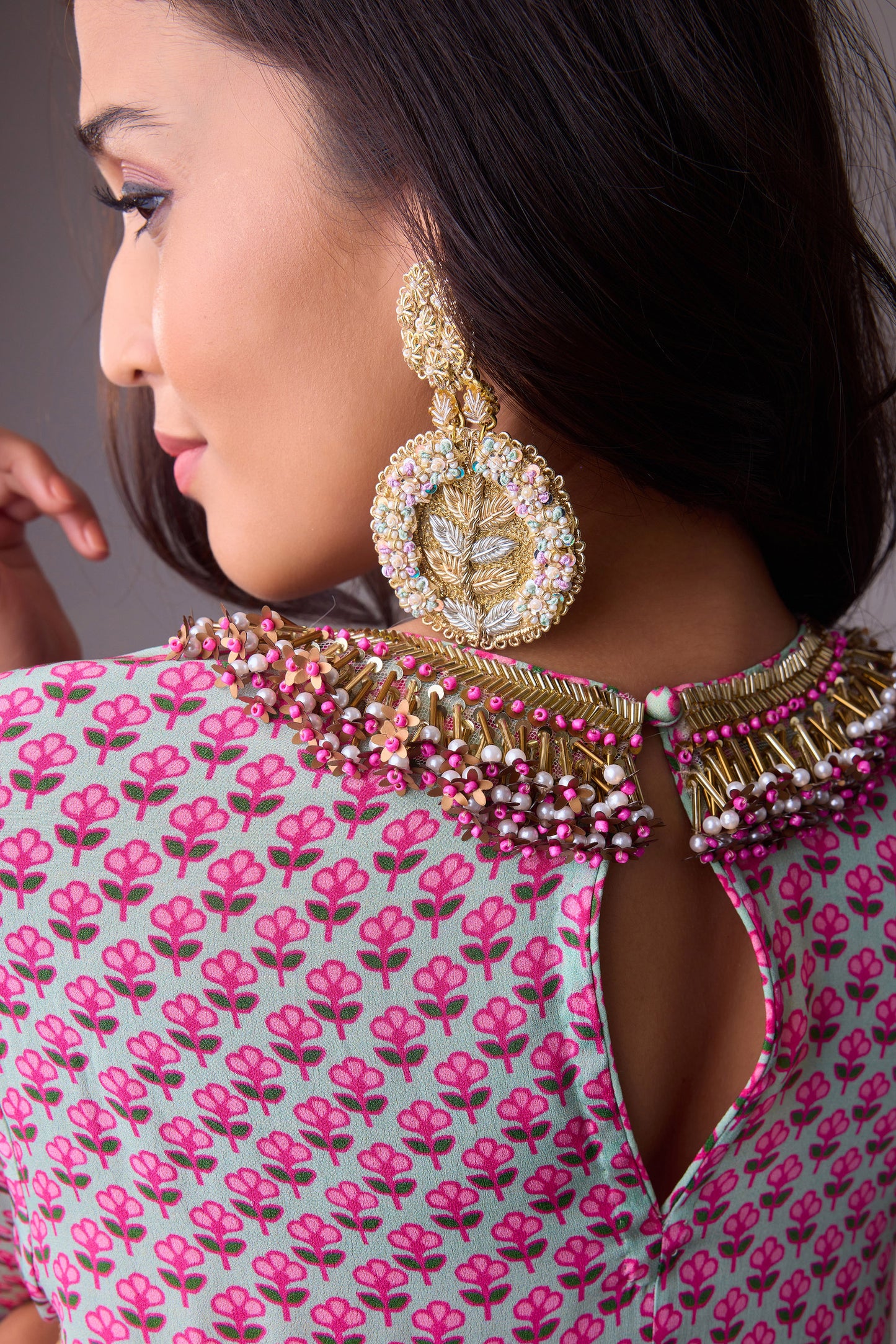 Pista Godet tunic with neck detailing with palazzo pant