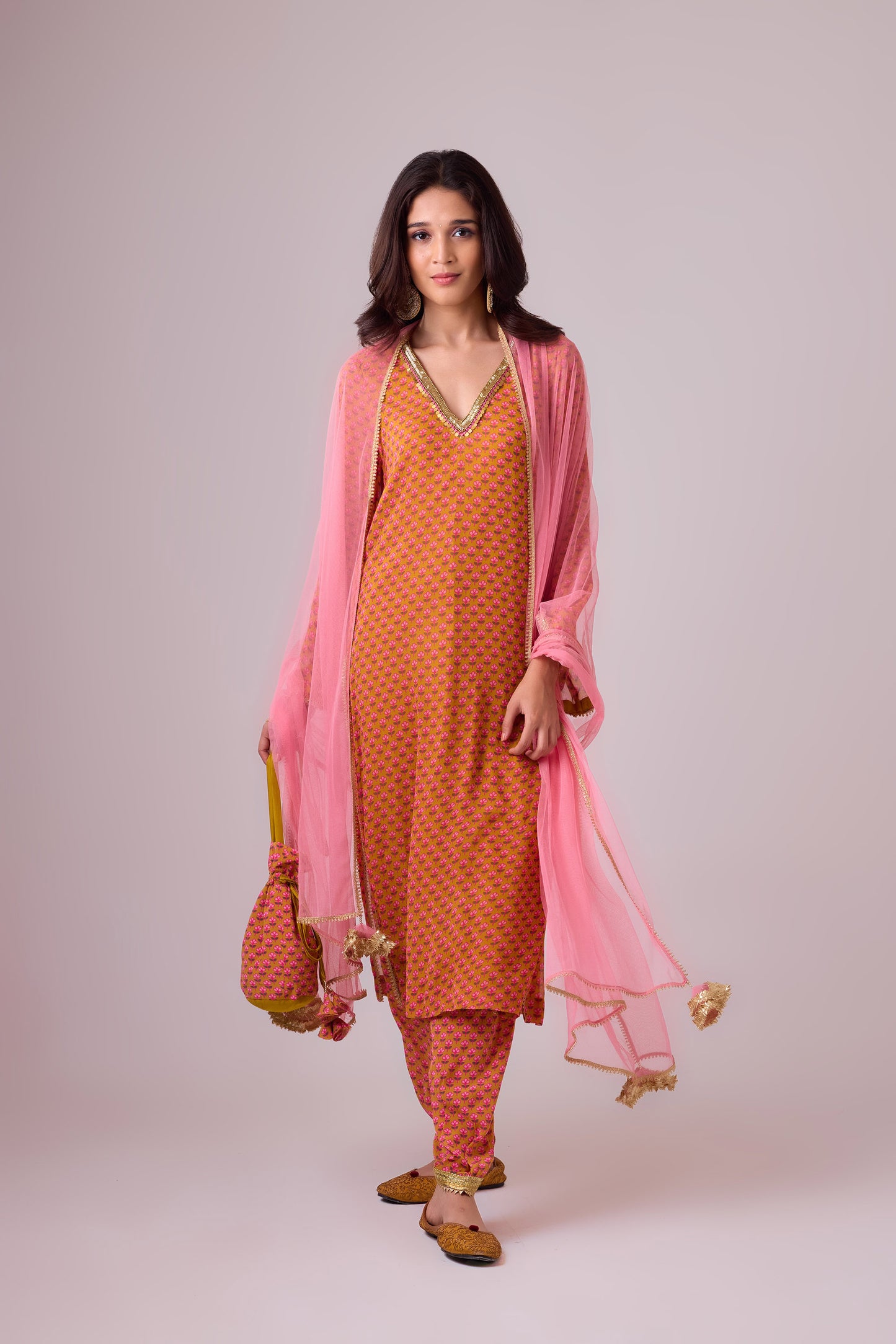 Haldi Georgette kurti and crepe salwar