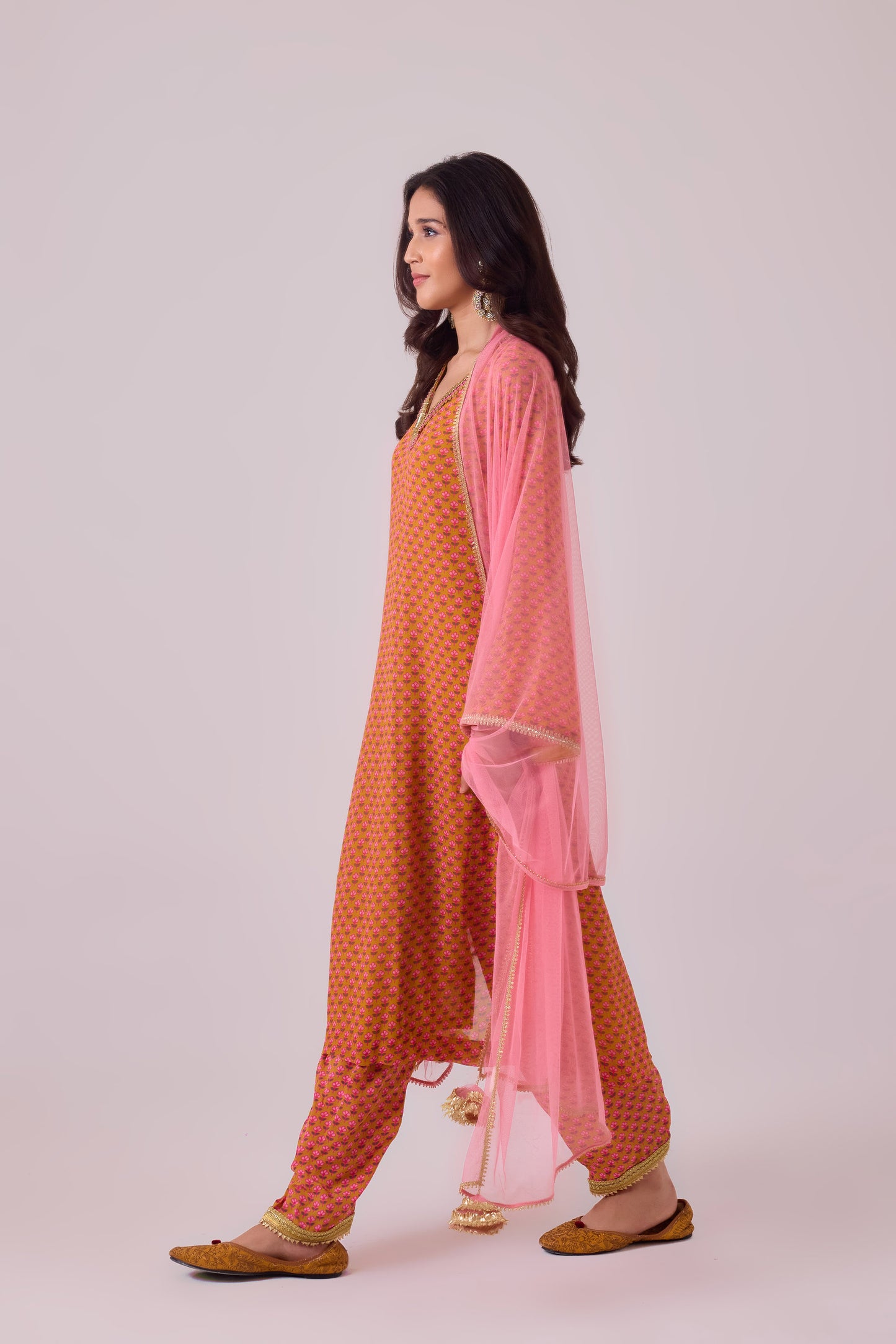 Haldi Georgette kurti and crepe salwar