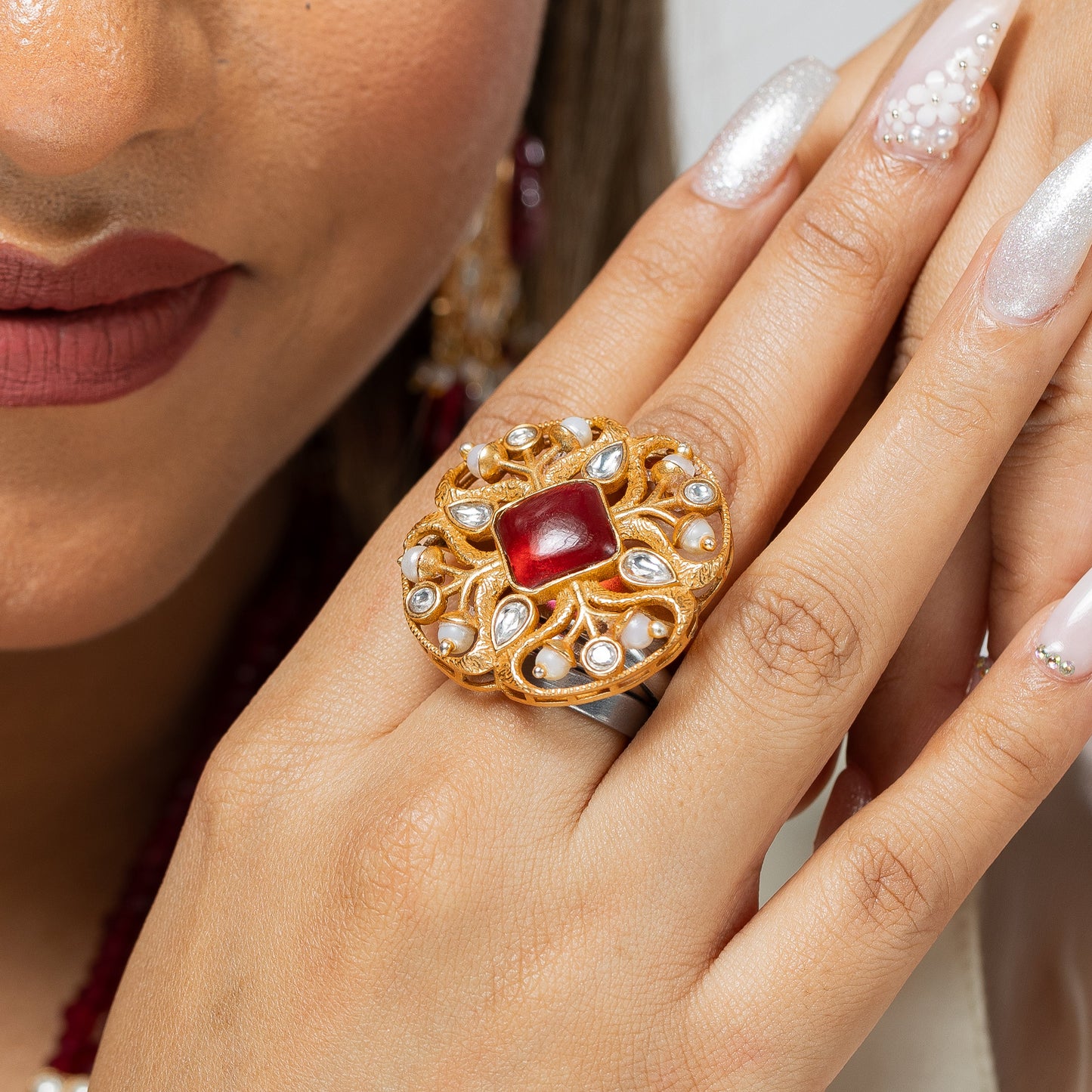 Antique Semi Precious Adjustable Statement Ring