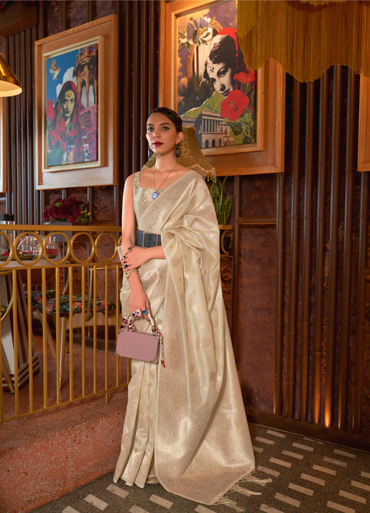 Cream Kamairah Silk Tussar Silk Handloom Saree